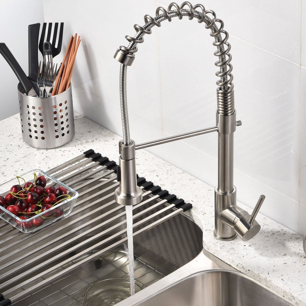 Quilmes Brushed Nickel Kitchen Sink Faucet with Pull Down Sprayer